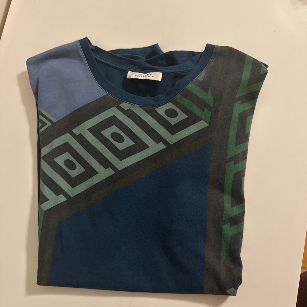 Versace Collection Blue and Green Geometric Shirt